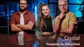  Presentation with computers - PPT layouts consisting of group-of-three-happy background and a tawny brown colored foreground