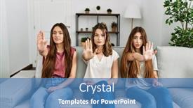  Presentation with hand palm - Slide set featuring group-of-three-hispanic-girls background and a teal colored foreground