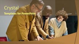  Presentation with intercultural - Slide deck having group-of-three-intercultural-brokers background and a tawny brown colored foreground