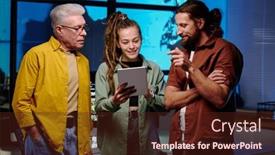  Presentation with points - Slide set having group-of-three-programmers-discussing background and a wine colored foreground