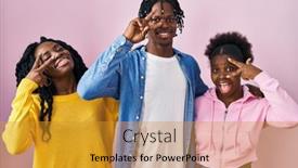  Presentation with black people - Presentation design having group-of-three-young-black background and a gold colored foreground