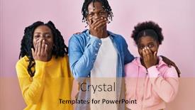  Presentation with black people - Slides having group-of-three-young-black background and a gold colored foreground