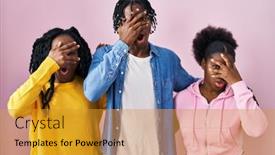  Presentation with black people - Presentation theme with group-of-three-young-black background and a gold colored foreground