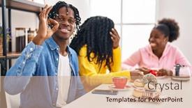  Presentation with black people - Slide set enhanced with group-of-three-young-black background and a coral colored foreground