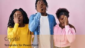  Presentation with black people - PPT theme enhanced with group-of-three-young-black background and a gold colored foreground