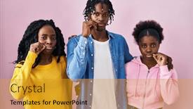  Presentation with people talking - Slides featuring group-of-three-young-black background and a gold colored foreground