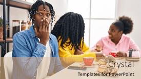 Presentation with black people - Presentation theme enhanced with group-of-three-young-black background and a coral colored foreground