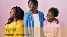  Presentation with black people - Slides with group-of-three-young-black background and a gold colored foreground