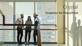  Presentation with managers - Beautiful slide set featuring group-of-three-young-elegant backdrop and a soft green colored foreground