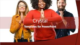  Presentation with praying hands - Cool new presentation theme with group of three young men and women with hands together in praying gesture expressing hope and please concept backdrop and a crimson colored foreground