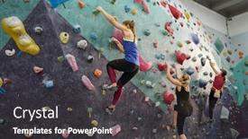  Presentation with group training - Colorful slide set enhanced with group of three young sportswomen backdrop and a dark gray colored foreground