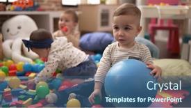  Presentation with toddlers - PPT theme with group-of-toddlers-playing background and a ocean colored foreground
