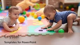  Presentation with toddlers - PPT theme featuring group-of-toddlers-playing background and a coral colored foreground
