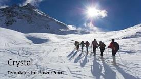  Presentation with alps - Audience pleasing PPT layouts consisting of mountaineer guide - group of touring skiers backdrop and a light gray colored foreground