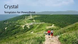  Presentation with tourists - Slide deck featuring group of tourists walking background and a light blue colored foreground