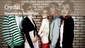  Presentation with brick wall - PPT layouts with group of trendy teenagers posing background and a coral colored foreground