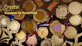  Presentation with trophy - Cool new PPT theme with group-of-trophy-and-medals backdrop and a tawny brown colored foreground