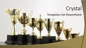  Presentation with gold trophy - Presentation design featuring group of trophy background and a sky blue colored foreground