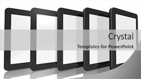  Presentation with computers - Cool new PPT theme with group of two tablet computers backdrop and a light gray colored foreground