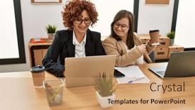 Presentation with down syndrome - Presentation having group-of-two-women-working background and a coral colored foreground