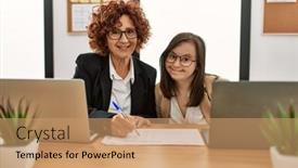  Presentation with down syndrome - Theme consisting of group-of-two-women-working background and a coral colored foreground