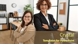  Presentation with down syndrome - Presentation design with group-of-two-women-working background and a tawny brown colored foreground