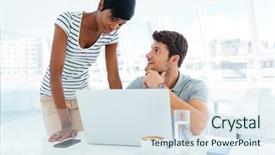  Presentation with working together - PPT theme consisting of group of two young smiling background and a sky blue colored foreground