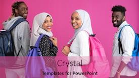  Presentation with university - Beautiful slide set featuring african girls wearing traditional islam backdrop and a coral colored foreground