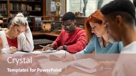  Presentation with university library - Theme featuring group-of-university-students-doing background and a coral colored foreground