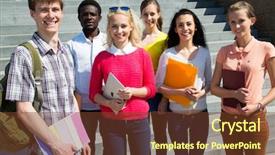  Presentation with university - Cool new presentation theme with math test - group of university students studying backdrop and a tawny brown colored foreground