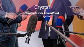  Presentation with microphones - Slides enhanced with group-of-unrecognizable-reporters background and a violet colored foreground