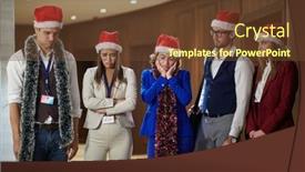  Presentation with work celebration - Slide set enhanced with group-of-unsatisfied-colleagues background and a tawny brown colored foreground