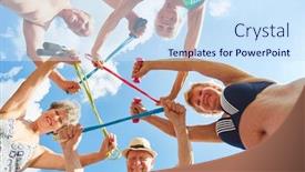  Presentation with gymnastics - Colorful presentation theme enhanced with group-of-vital-seniors-doing backdrop and a sky blue colored foreground