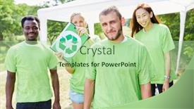  Presentation with garbage - Amazing PPT theme having group-of-volunteers-collect-garbage backdrop and a mint green colored foreground