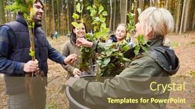  Presentation with group - Presentation theme with group-of-volunteers-distributing-seedlings background and a tawny brown colored foreground