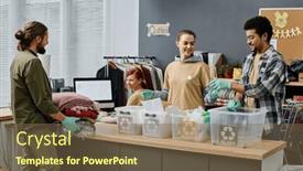  Presentation with garbage bins - PPT layouts consisting of group-of-volunteers-sorting-trash background and a tawny brown colored foreground