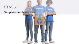  Presentation with plastic recycling - Presentation theme consisting of group-of-volunteers background and a sky blue colored foreground