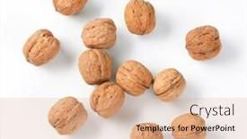 Presentation with group - Beautiful slides featuring group of whole walnuts scattered on white background backdrop and a coral colored foreground