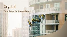  Presentation with birth jesus stained glass window - Slide set enhanced with group of window cleaners washing background and a lemonade colored foreground