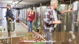  Presentation with fermentation - PPT theme enhanced with group-of-winegrowers background and a coral colored foreground