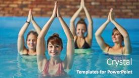  Presentation with group training - PPT theme consisting of group-of-woman-in-pool background and a teal colored foreground