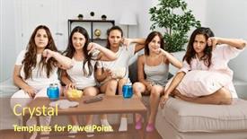  Presentation with party - PPT theme with group-of-women-celebrating-pajamas background and a coral colored foreground