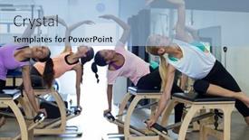  Presentation with women - Presentation design enhanced with group-of-women-exercising background and a light blue colored foreground