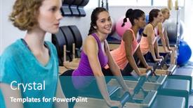  Presentation with gym - PPT layouts featuring group-of-women-exercising background and a teal colored foreground
