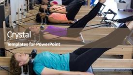  Presentation with gym - Beautiful presentation theme featuring women exercising on reform backdrop and a violet colored foreground