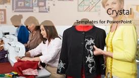  Presentation with women making - Slide deck consisting of group of women in dress making class background and a coral colored foreground