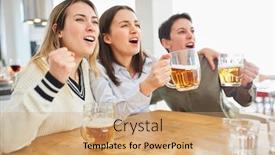  Presentation with beer women - Beautiful PPT theme featuring group-of-women-watch-football backdrop and a coral colored foreground