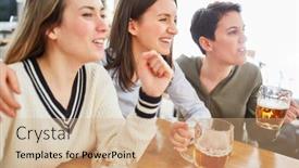  Presentation with football women - Audience pleasing presentation theme consisting of group-of-women-watch-football backdrop and a coral colored foreground