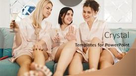  Presentation with beauty salon - Colorful slide deck enhanced with group-of-women-with-champagne backdrop and a lemonade colored foreground