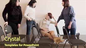  Presentation with talk - Slide set having group of womens students talk background and a tawny brown colored foreground